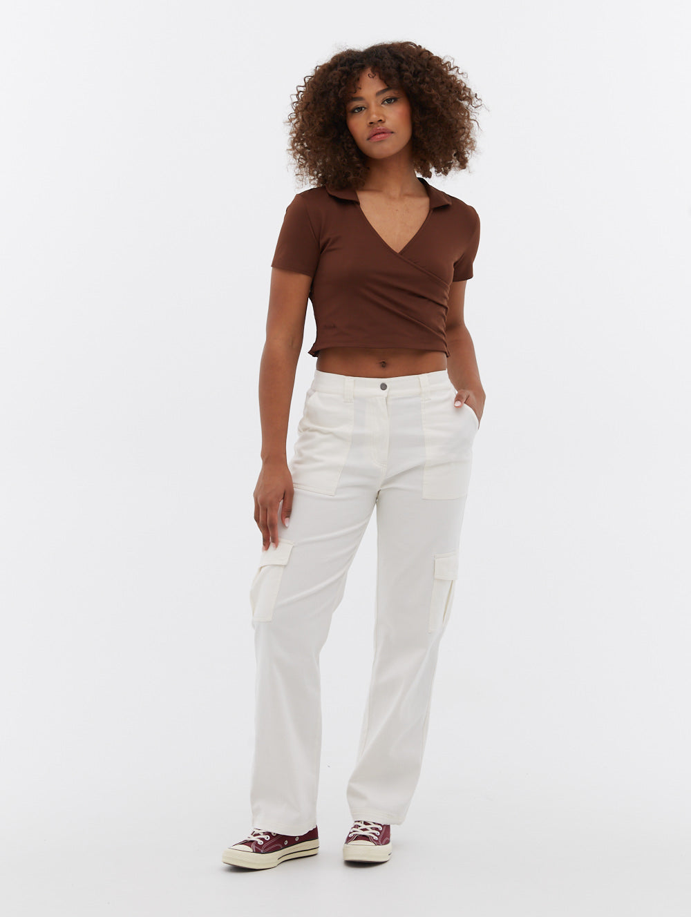 Constance Collared Wrap Crop Top - BLGH12062