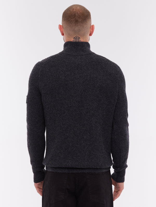 Yanta Quarter-Zip Funnel-Neck Sweater - Grey - Bench