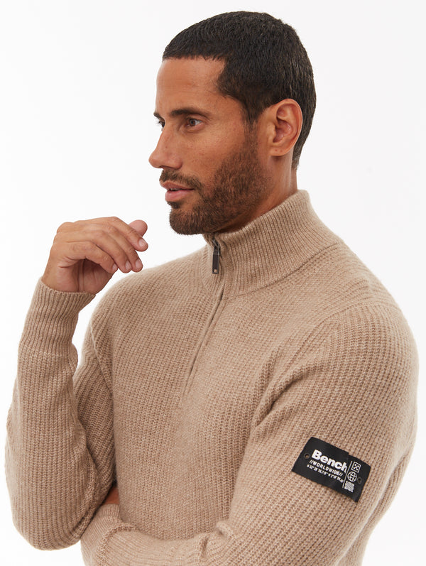 Yanta Quarter-Zip Funnel-Neck Sweater - Beige - Bench