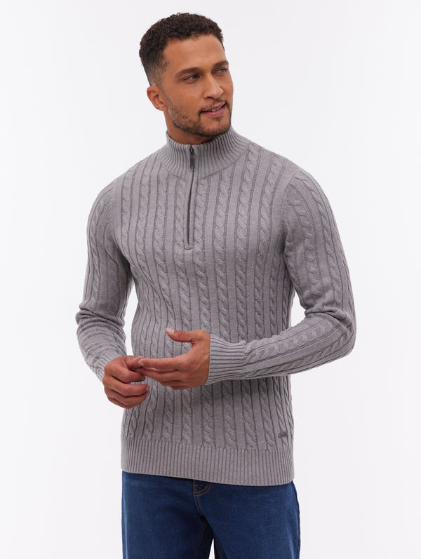 【archi】RIB KNIT ZIP PULLOVER Rasola Quarter-Zip Sweater - Grey - Bench