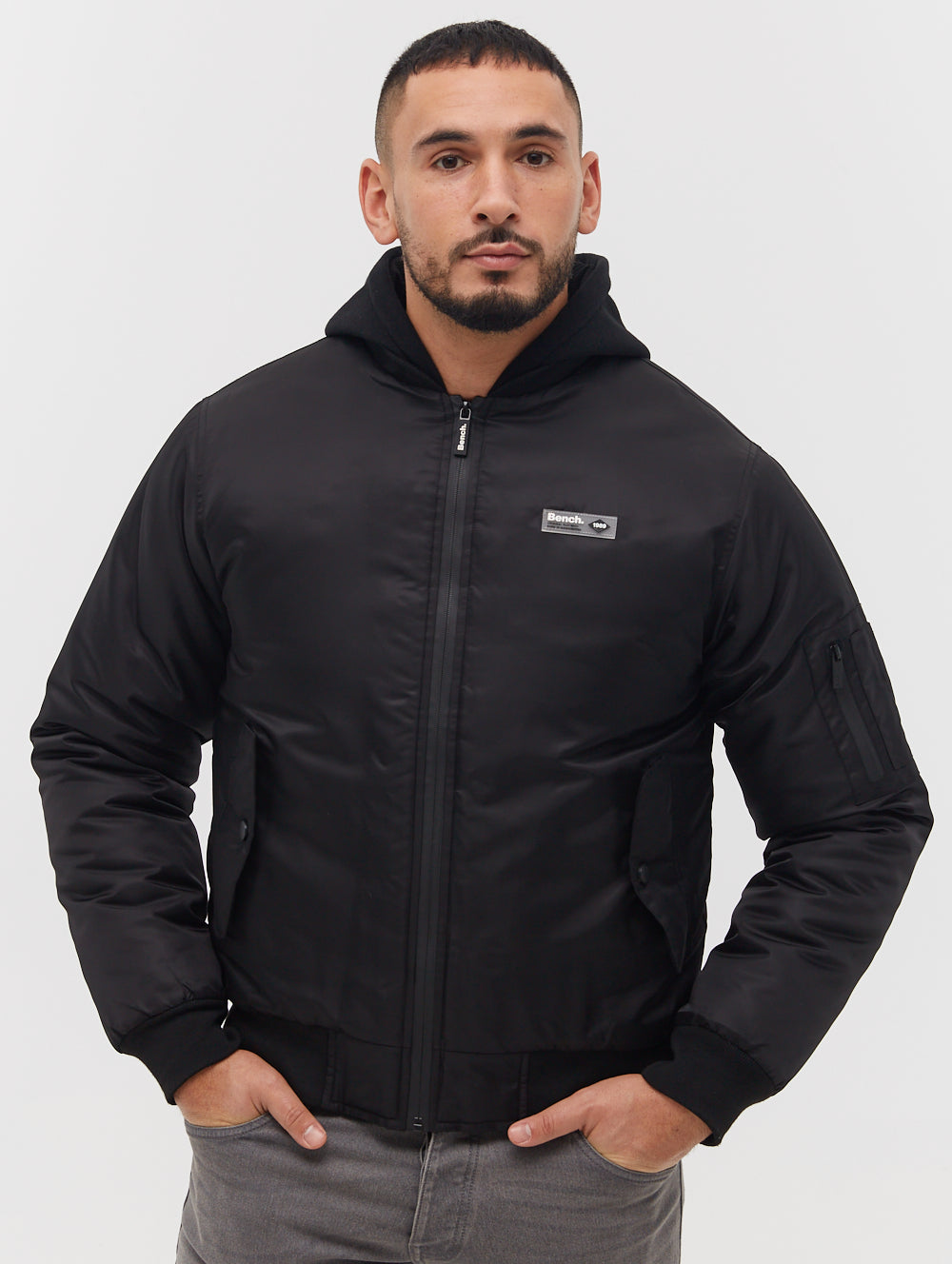 Bomper Fleece Hood Bomber Jacket - Black