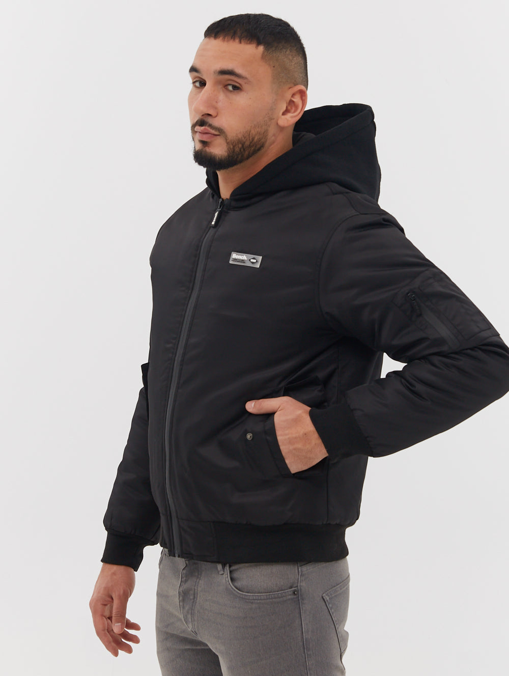 Bomper Fleece Hood Bomber Jacket - Black