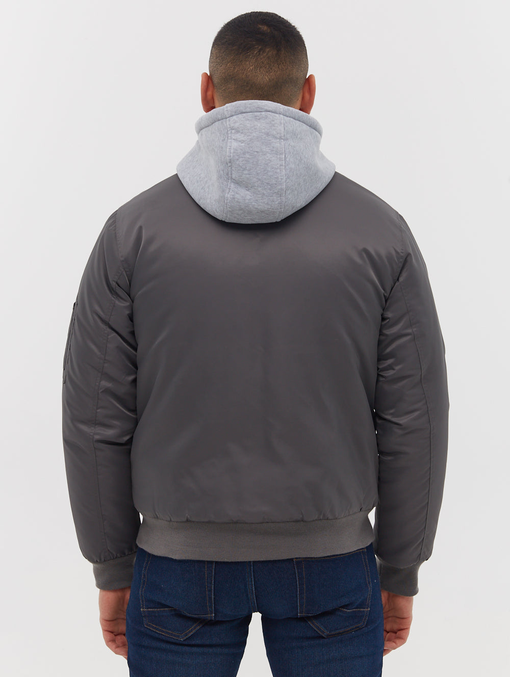 Bomper Fleece Hood Bomber Jacket - Grey
