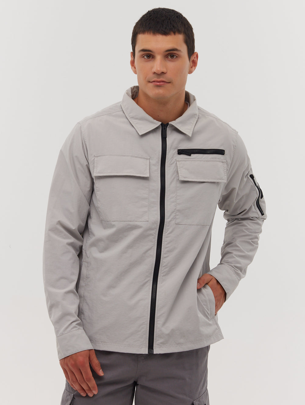 Branson Sleeve Pocket Shacket - Grey