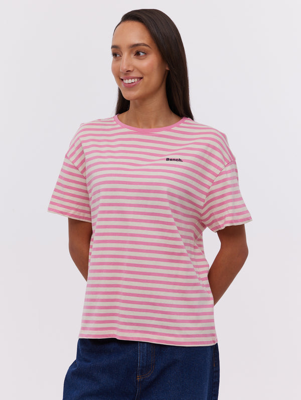 Aife Oversize Stripe T-Shirt - Pink - Bench