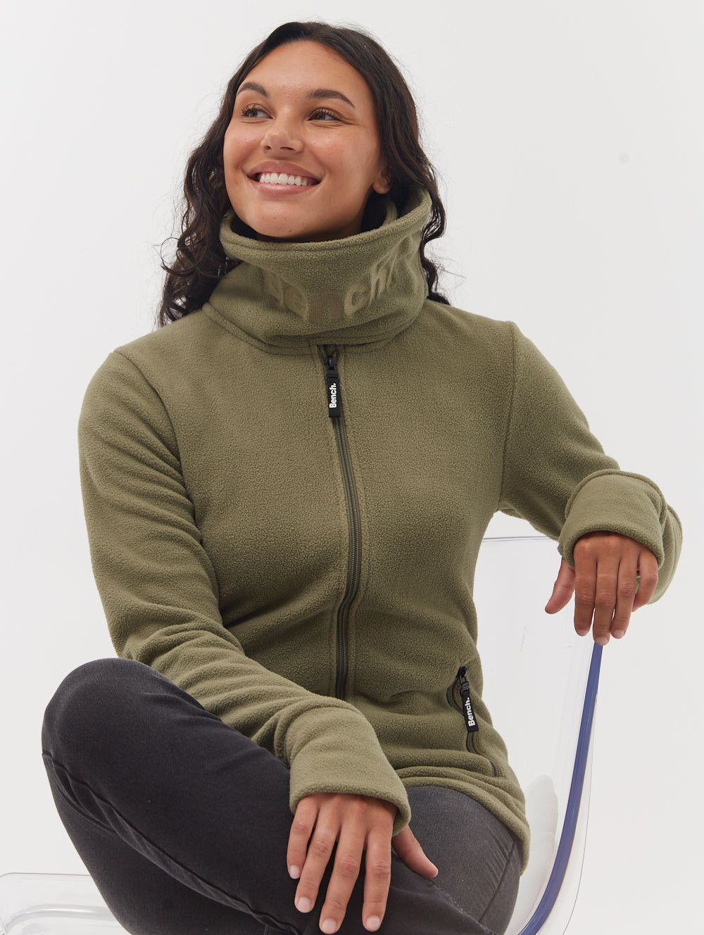 Funnel Microfleece Wrap Neck Zip-Up - Green