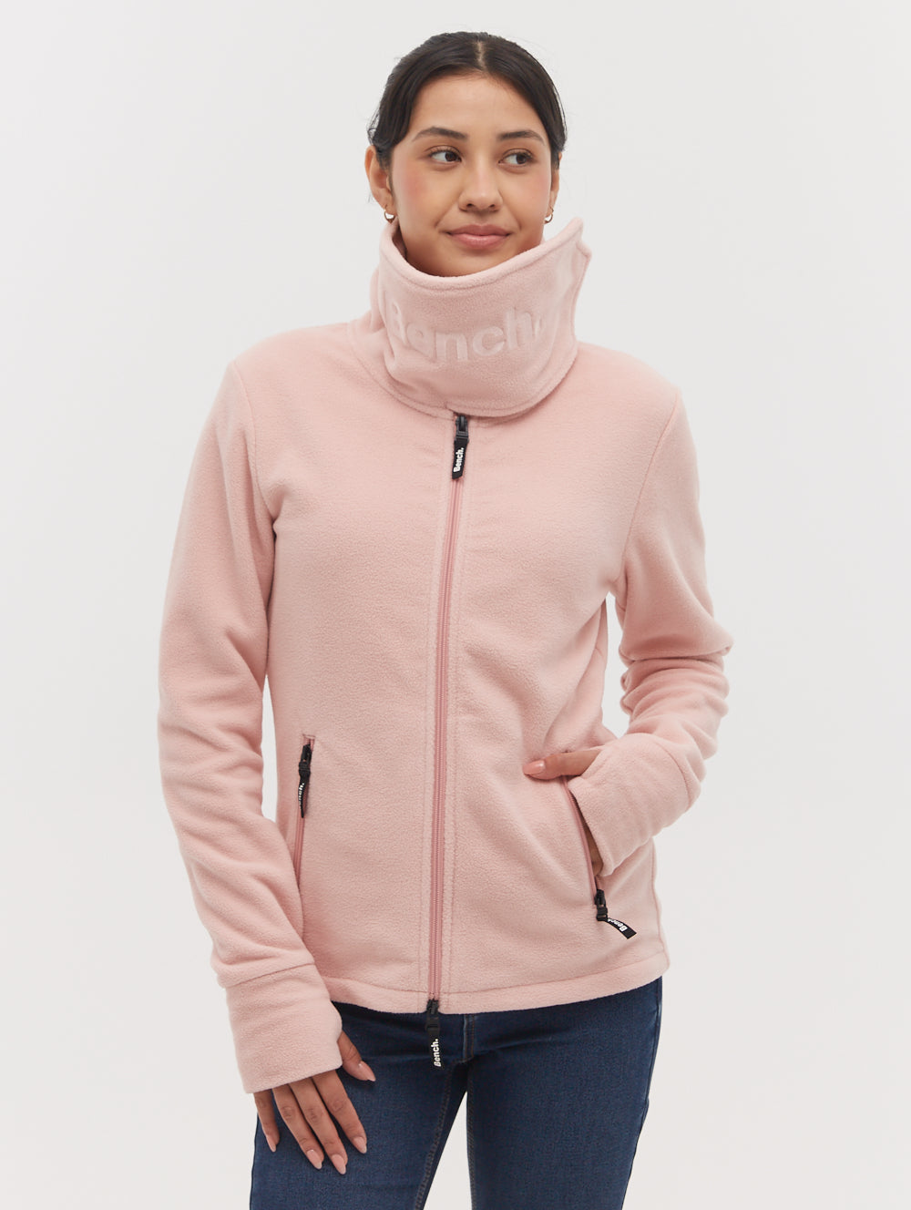 Funnel Microfleece Wrap Neck Zip-Up - Pink