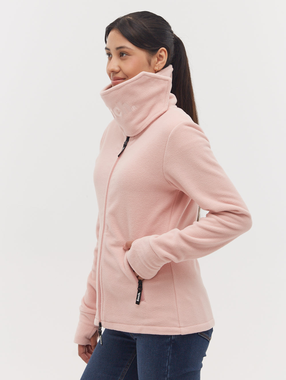 Funnel Microfleece Wrap Neck Zip-Up - Pink