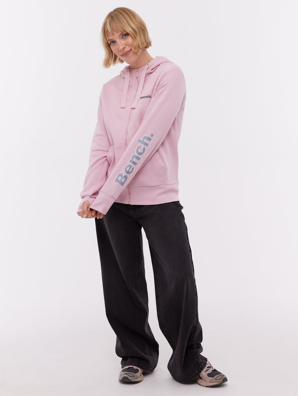 Darcine Zip-Up Hoodie with Sleeve Logo - Pink - Bench