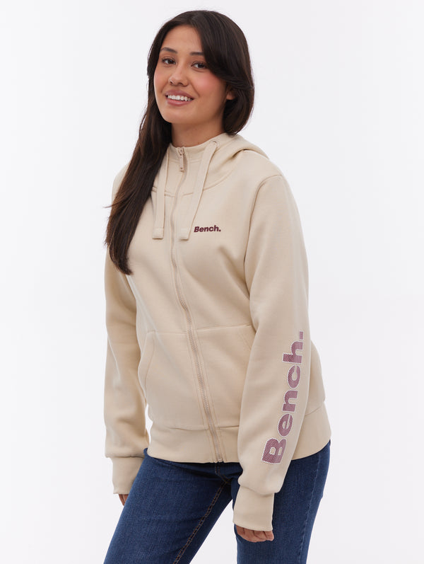 Darcine Zip-Up Hoodie with Sleeve Logo - White - Bench