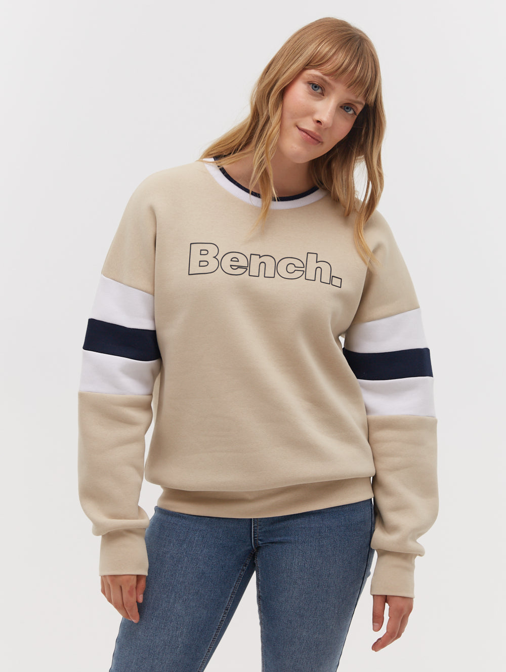 Hendra Stripe Sleeve Crew Neck Sweatshirt - Brown