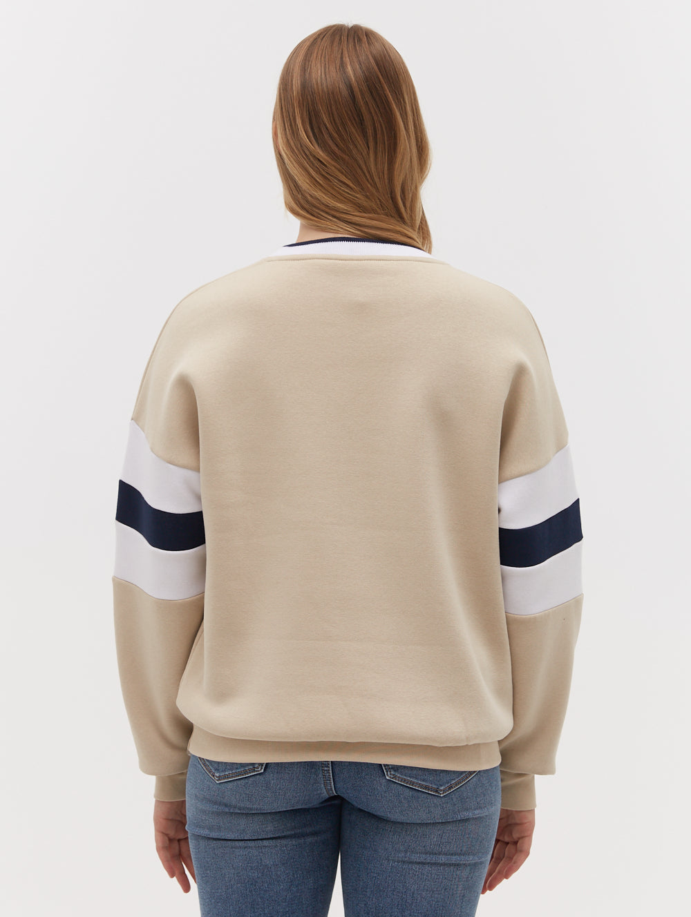 Hendra Stripe Sleeve Crew Neck Sweatshirt - Brown