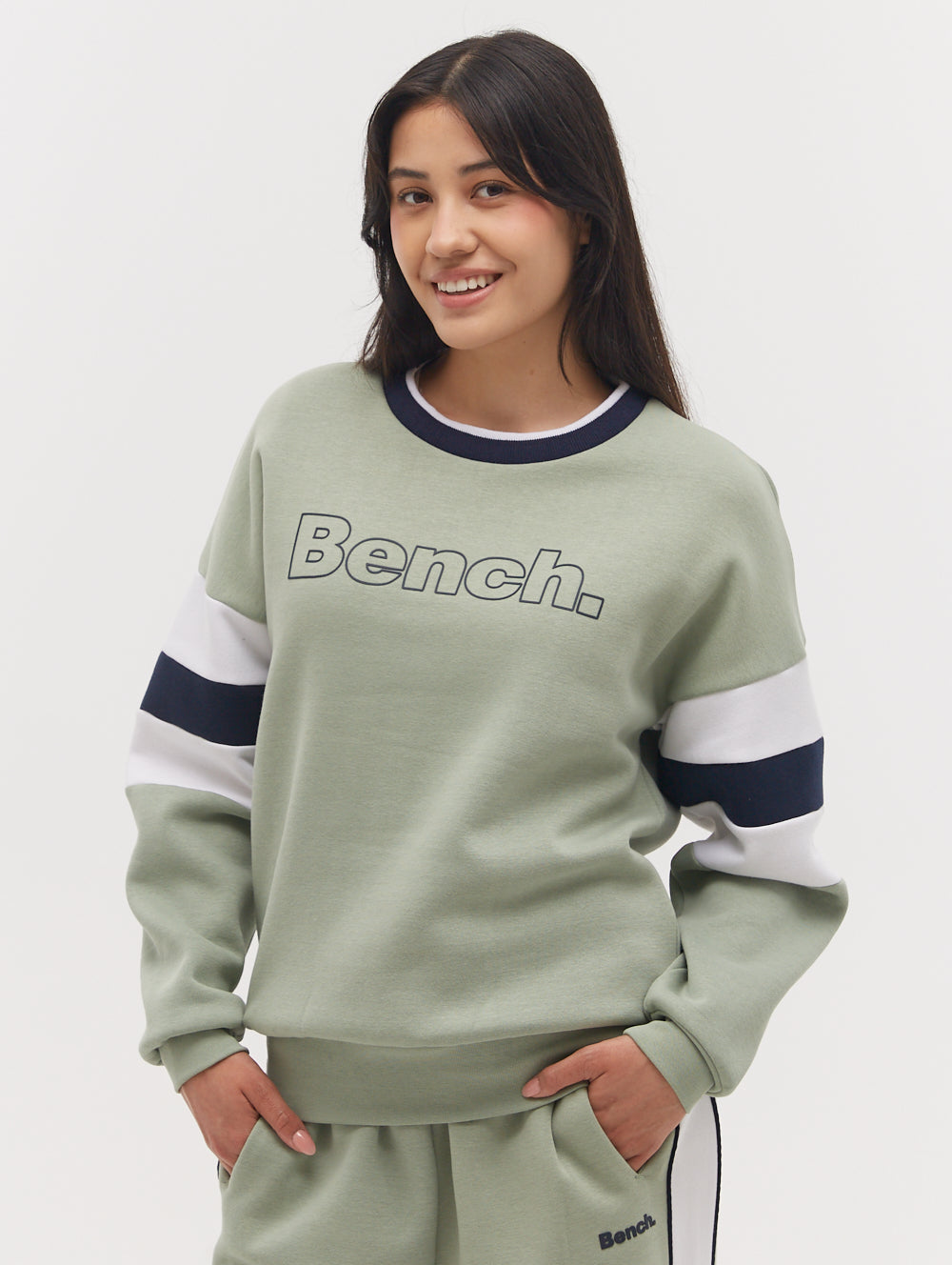 Hendra Stripe Sleeve Crew Neck Sweatshirt - Green