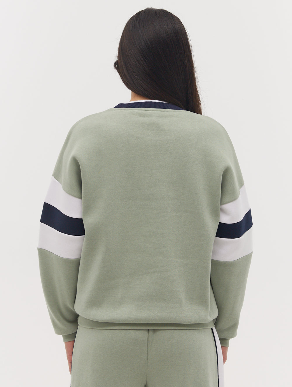 Hendra Stripe Sleeve Crew Neck Sweatshirt - Green
