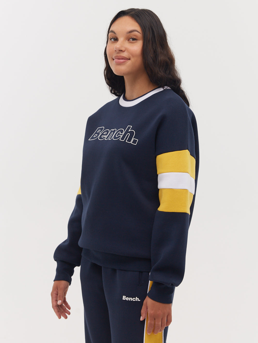 Hendra Stripe Sleeve Crew Neck Sweatshirt - Blue