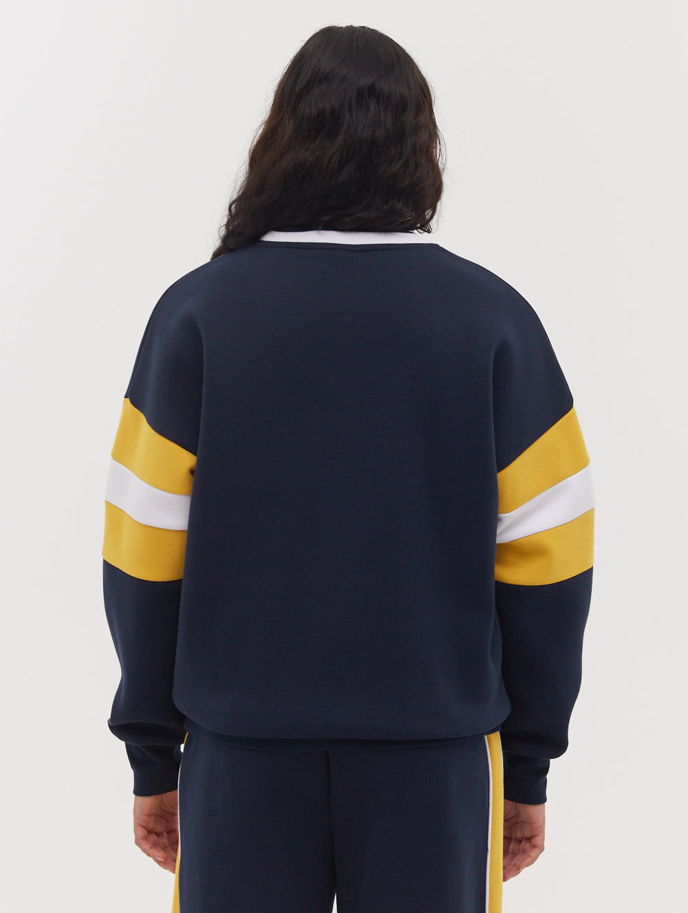 Hendra Stripe Sleeve Crew Neck Sweatshirt - Blue