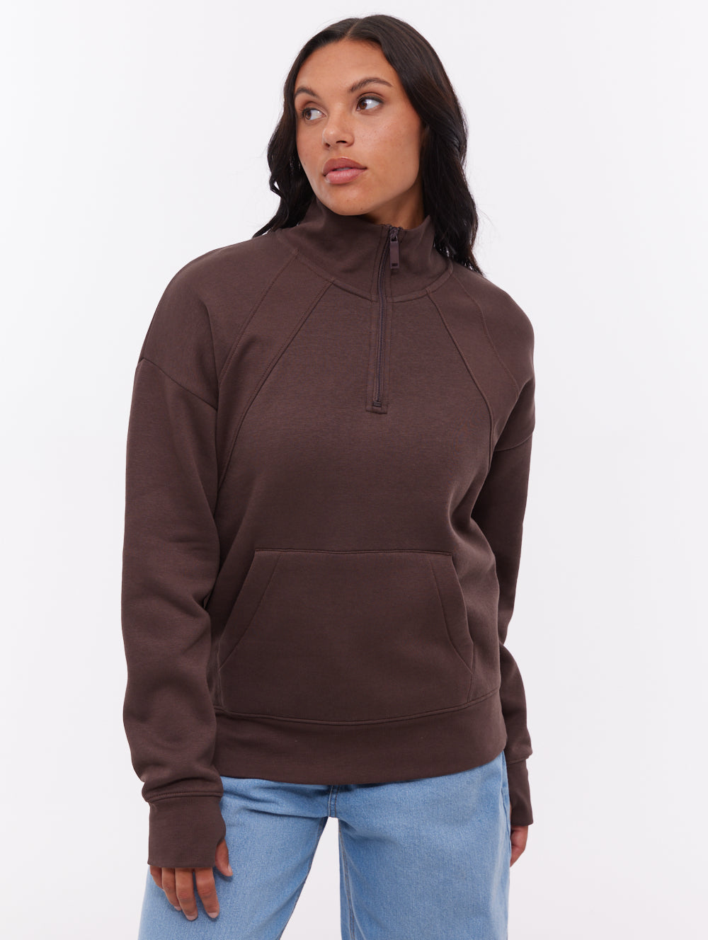 Zilia chandail demi-zip à col montant - Brun