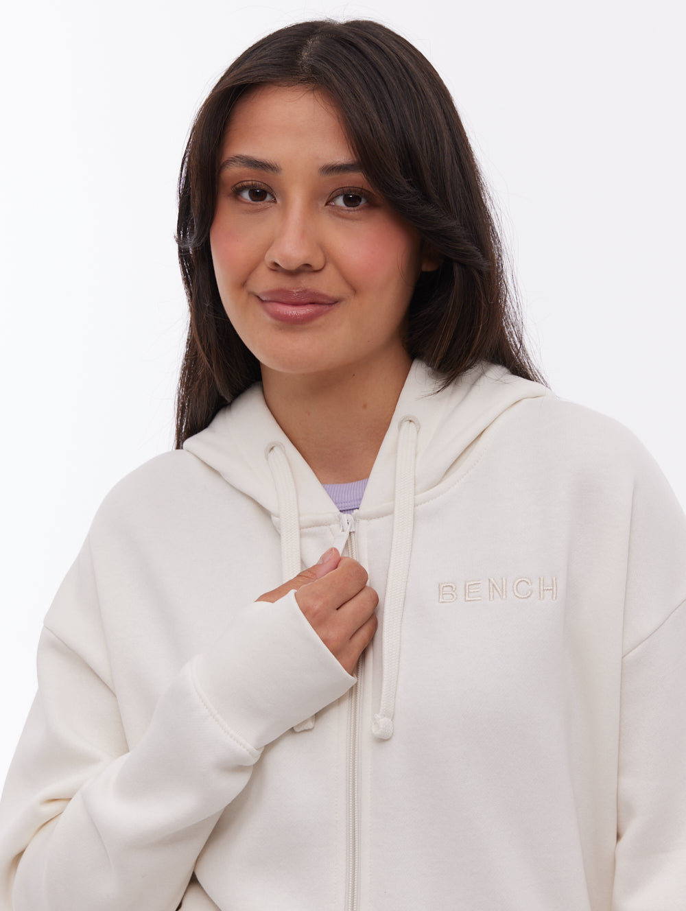 Temra chandail à capuchon zippé avec logo au dos - Blanc