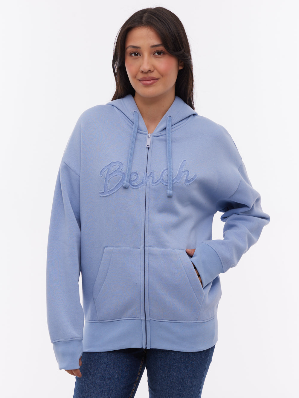 Kingra chandail oversize à capuchon zippé - Bleu