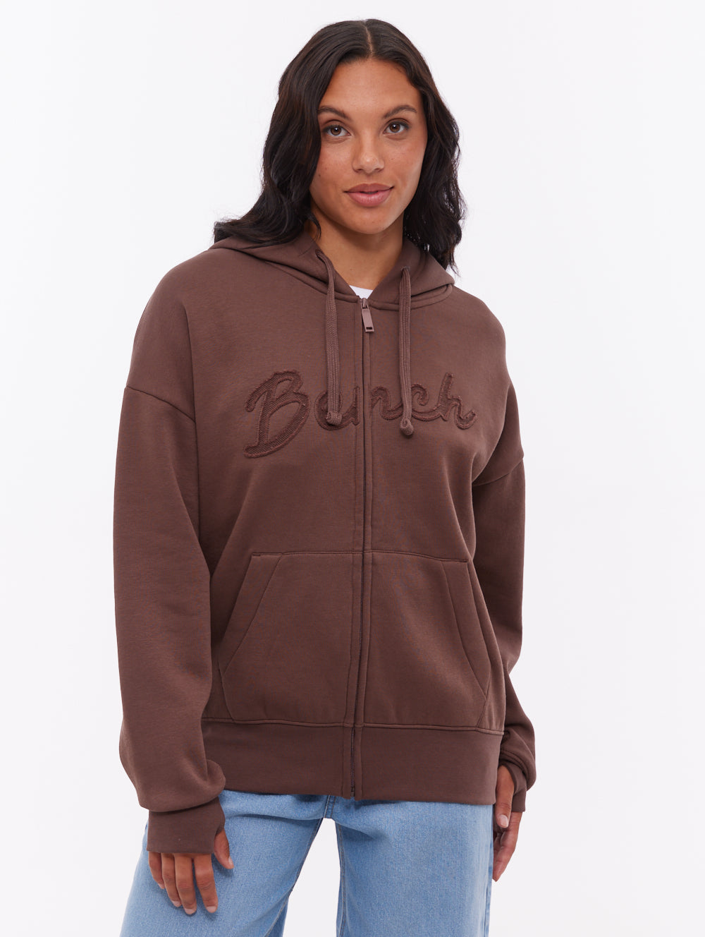 Kingra chandail oversize à capuchon zippé - Brun
