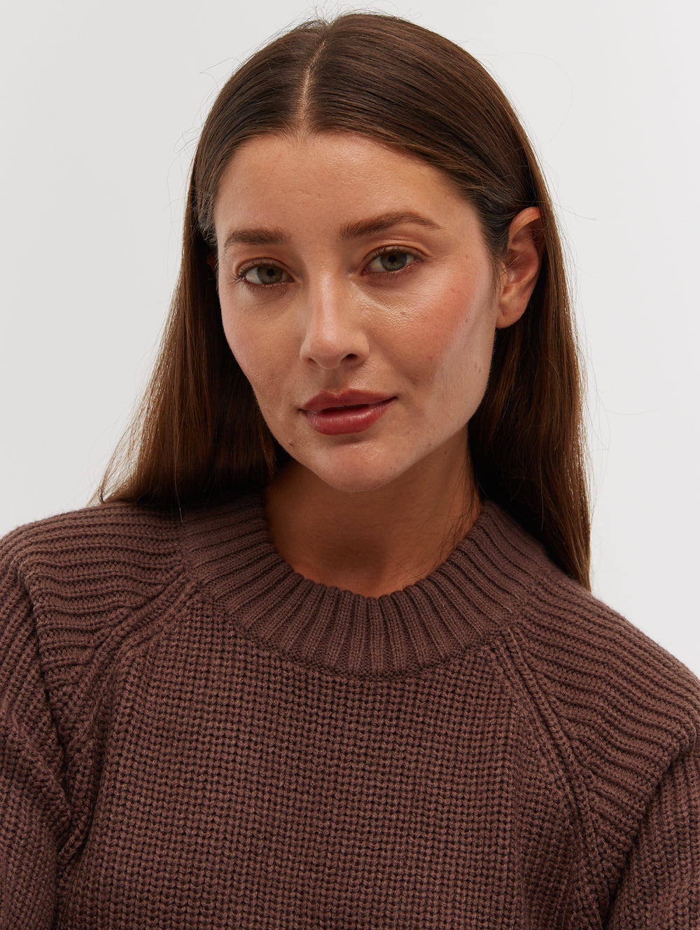 Karlie Rib Knit Sweater Dress - Brown