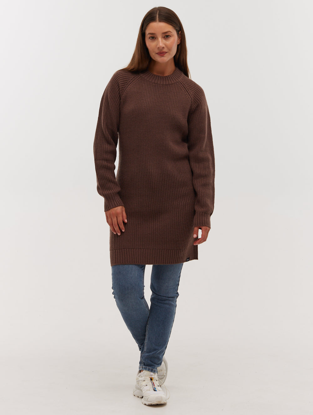 Karlie Rib Knit Sweater Dress - Brown