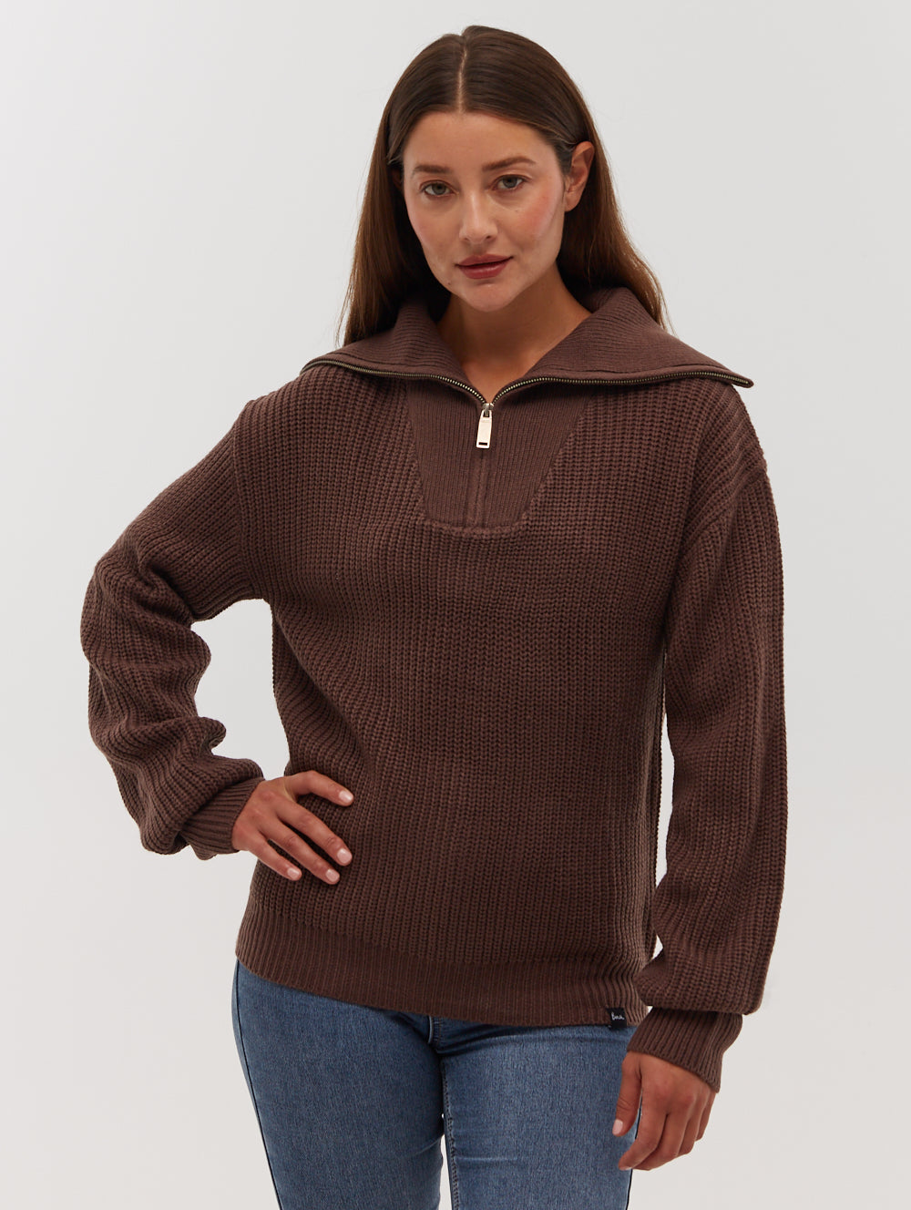 THURYNN Brown Knits 1/4 Zips Shot 1