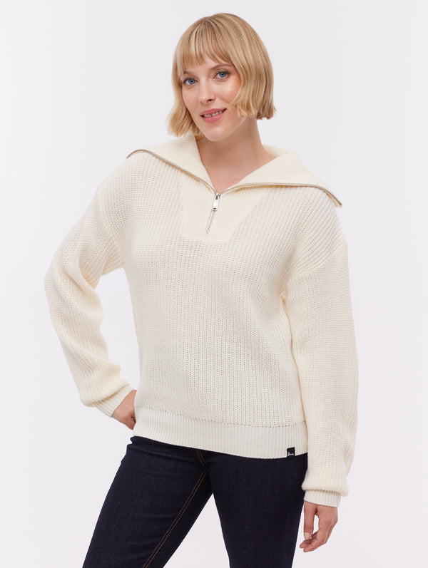 Thurynn Oversize Zippered Funnel Sweater - White - Bench