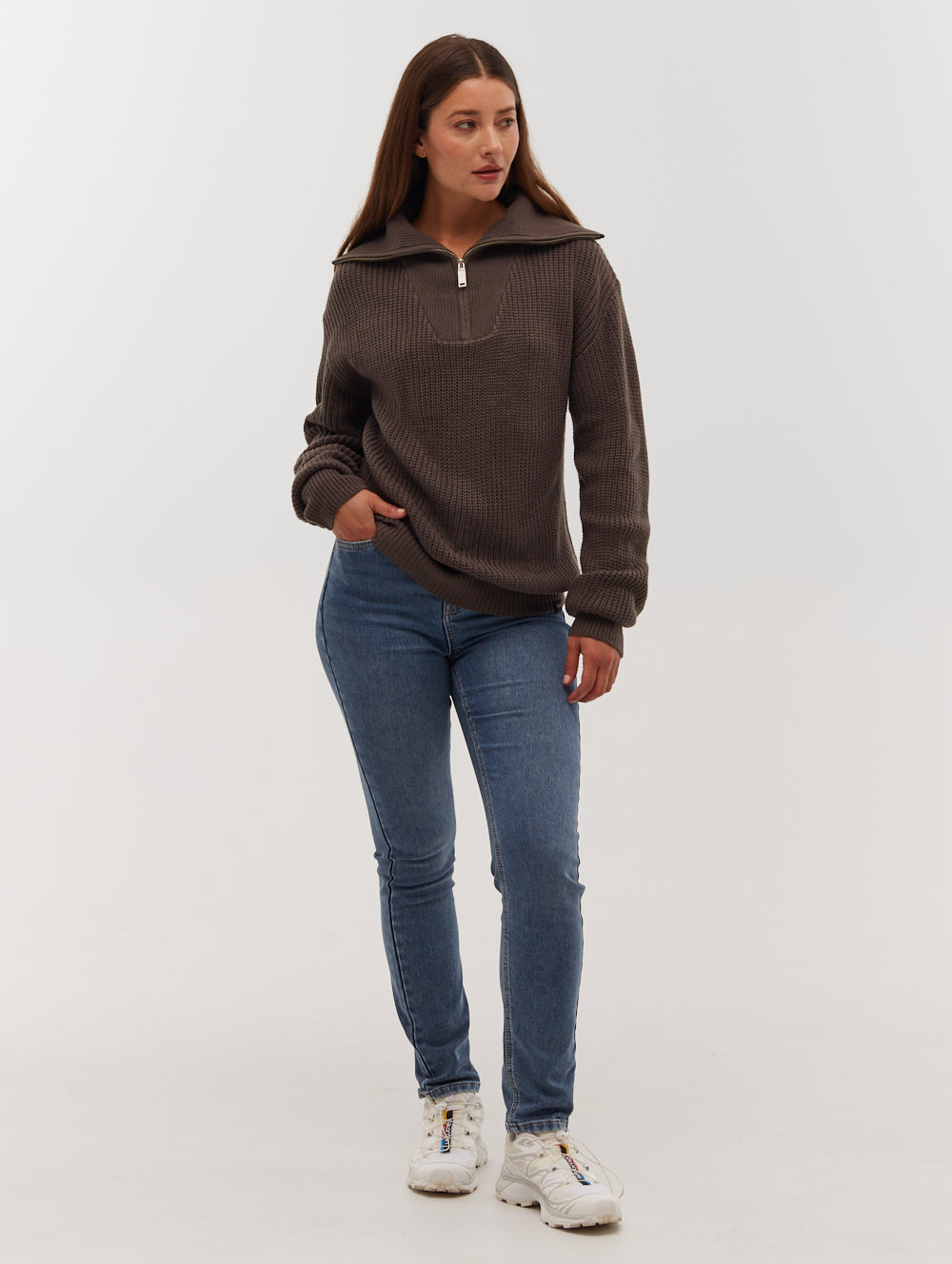 Thurynn Oversize Zippered Funnel Sweater - Grey