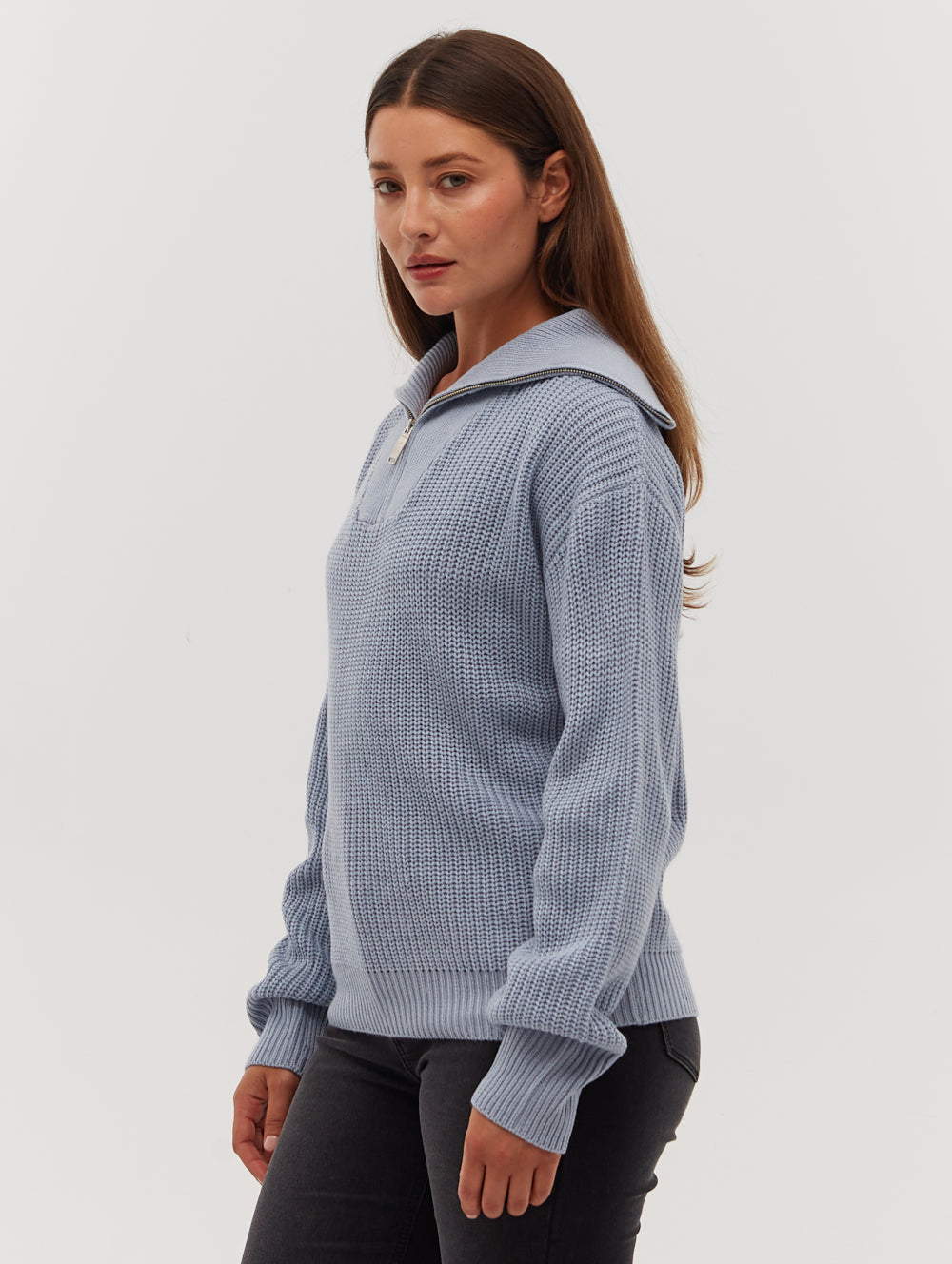 Thurynn Oversize Zippered Funnel Sweater - Blue