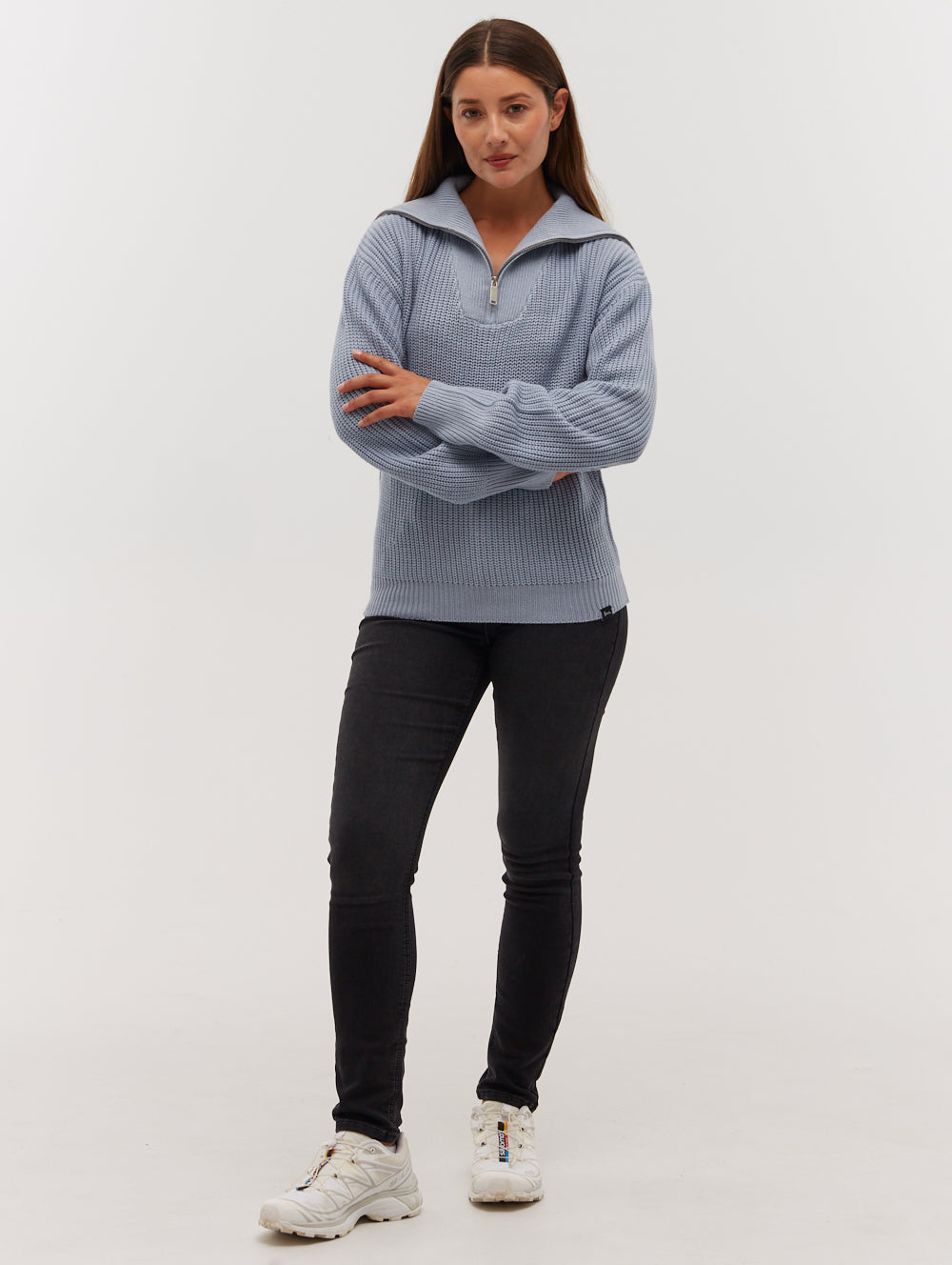 Thurynn Oversize Zippered Funnel Sweater - Blue