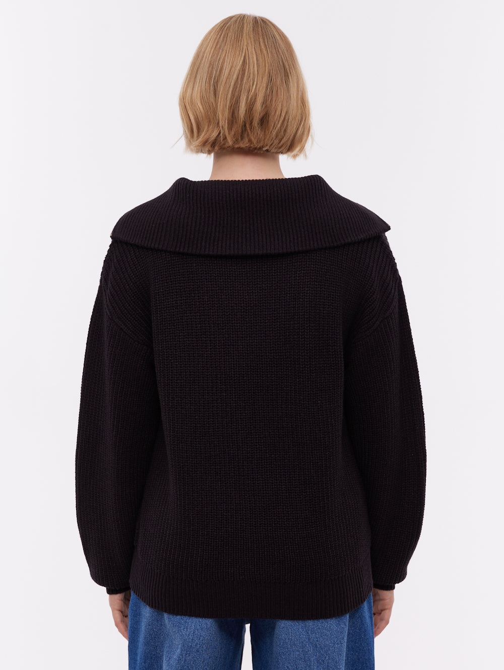 Audreena Black BK001 Knit 1/4 Zips Oversized Collar Shot 3