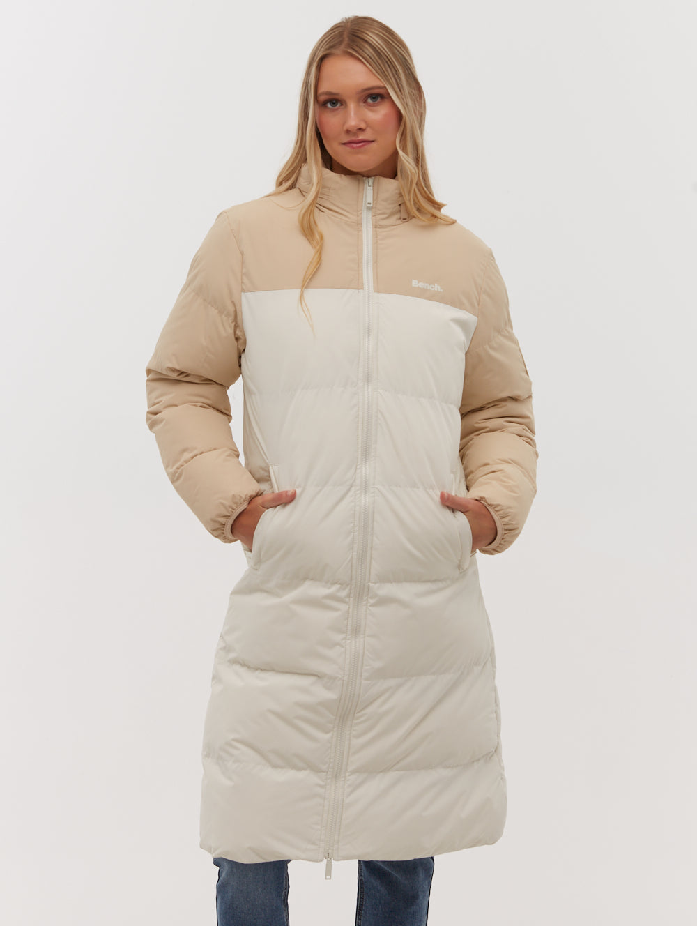 Phyllis Two-Tone Long Parka - White