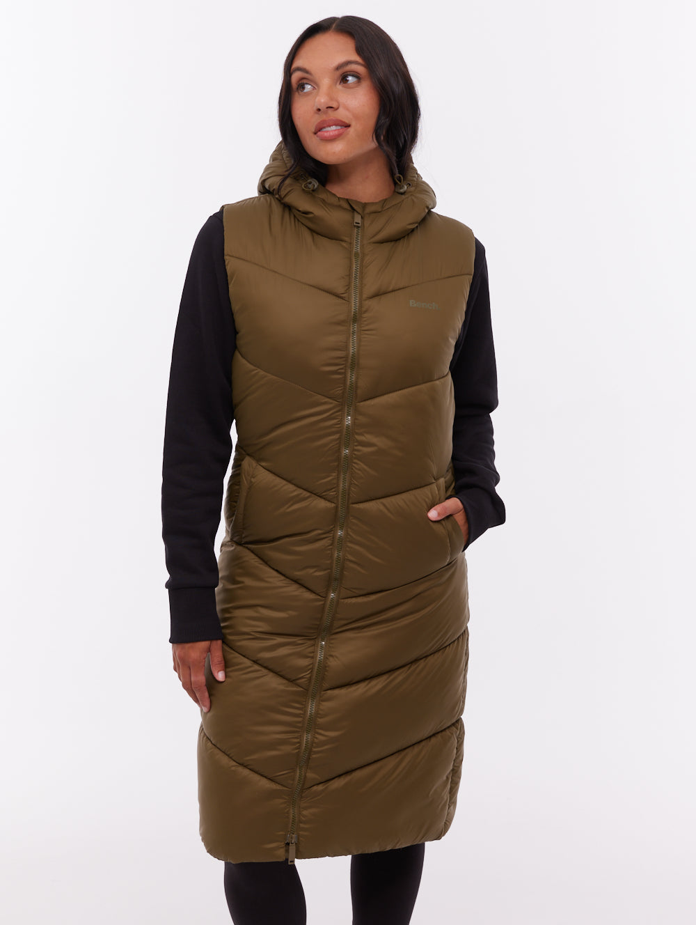 Illy Longline Chevron Puffer Vest - Green