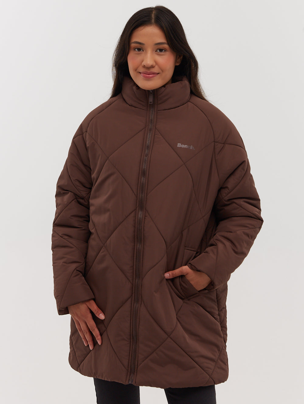 Yarah Oversize Diamond Puffer Coat - Brown