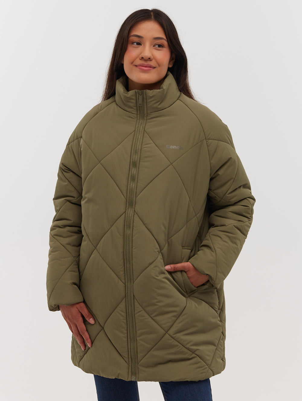 Yarah Oversize Diamond Puffer Coat - Green