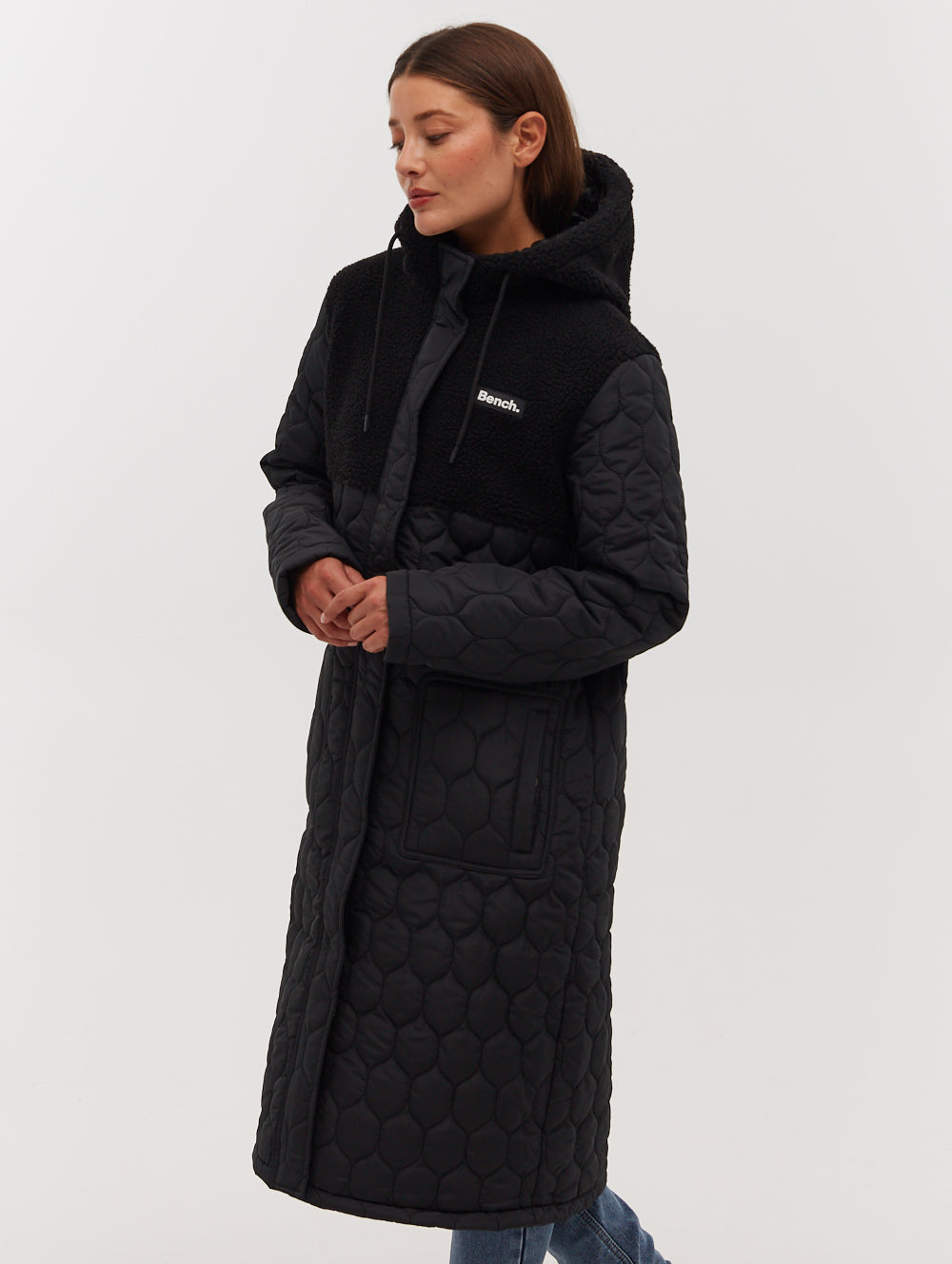 Lelah Honeycomb Quilted Longline Parka - Black