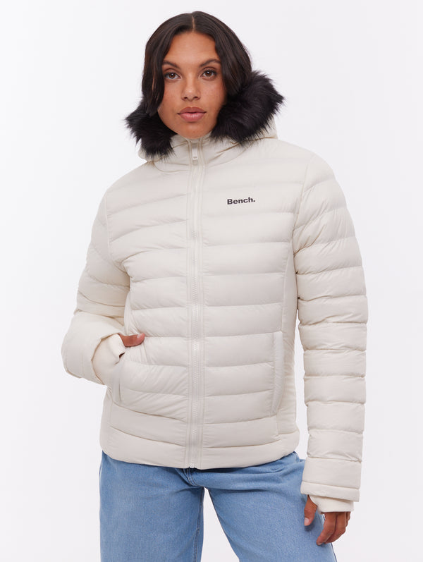 VICTIM NO COLLAR DOWN JACKET ダウンglamb Mal Hooded Puffer Jacket - White - Bench