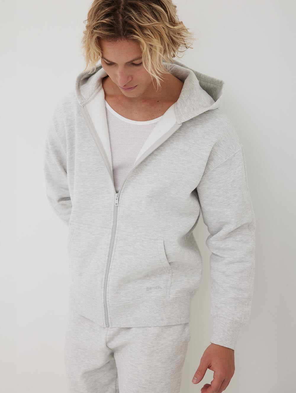 Mens Saxon Eco Fleece Zip Hoodie BMEH40482 L Light Grey Heather