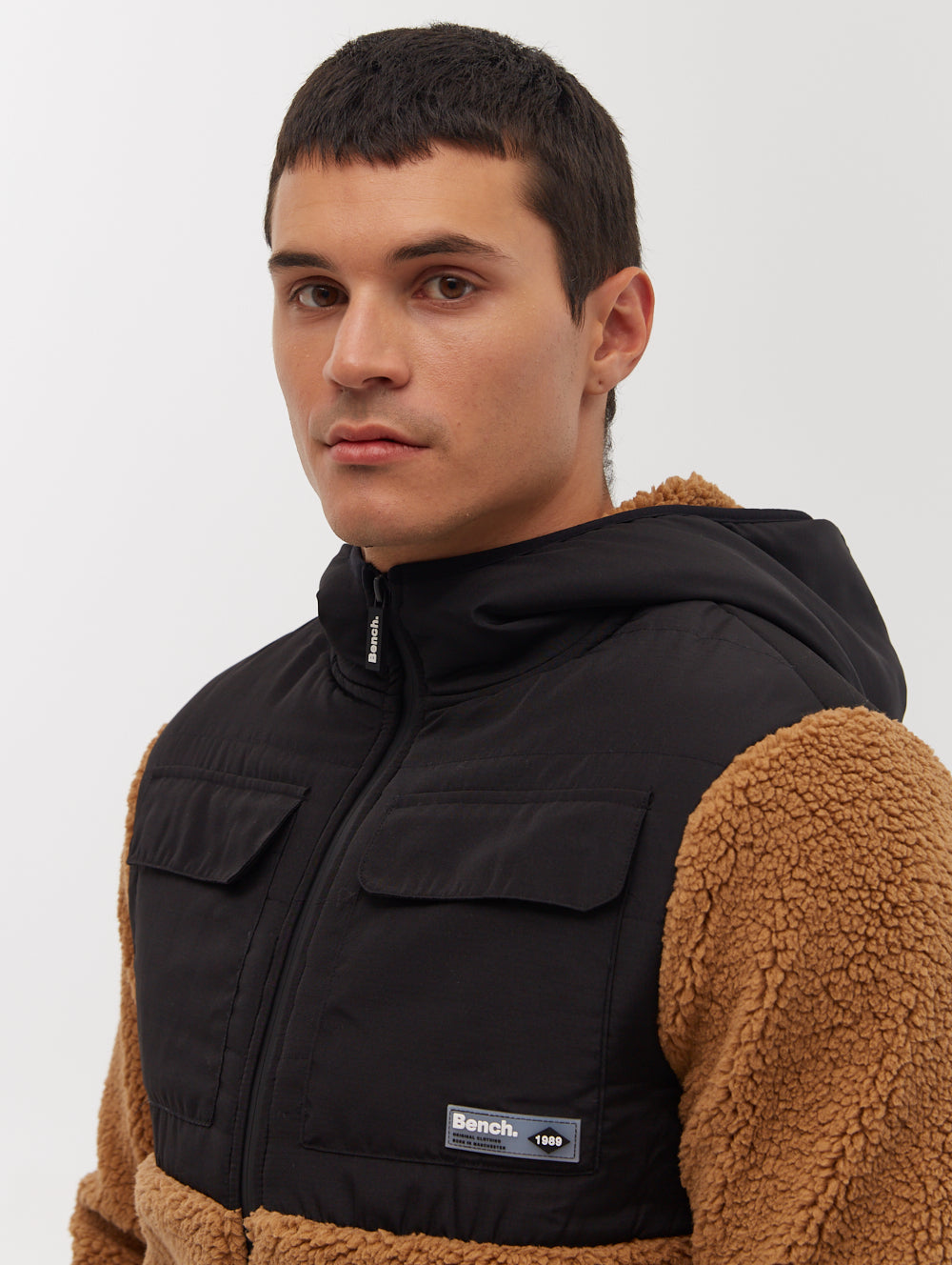 Blankor Quilted Yoke Zip Up Sherpa L Camel