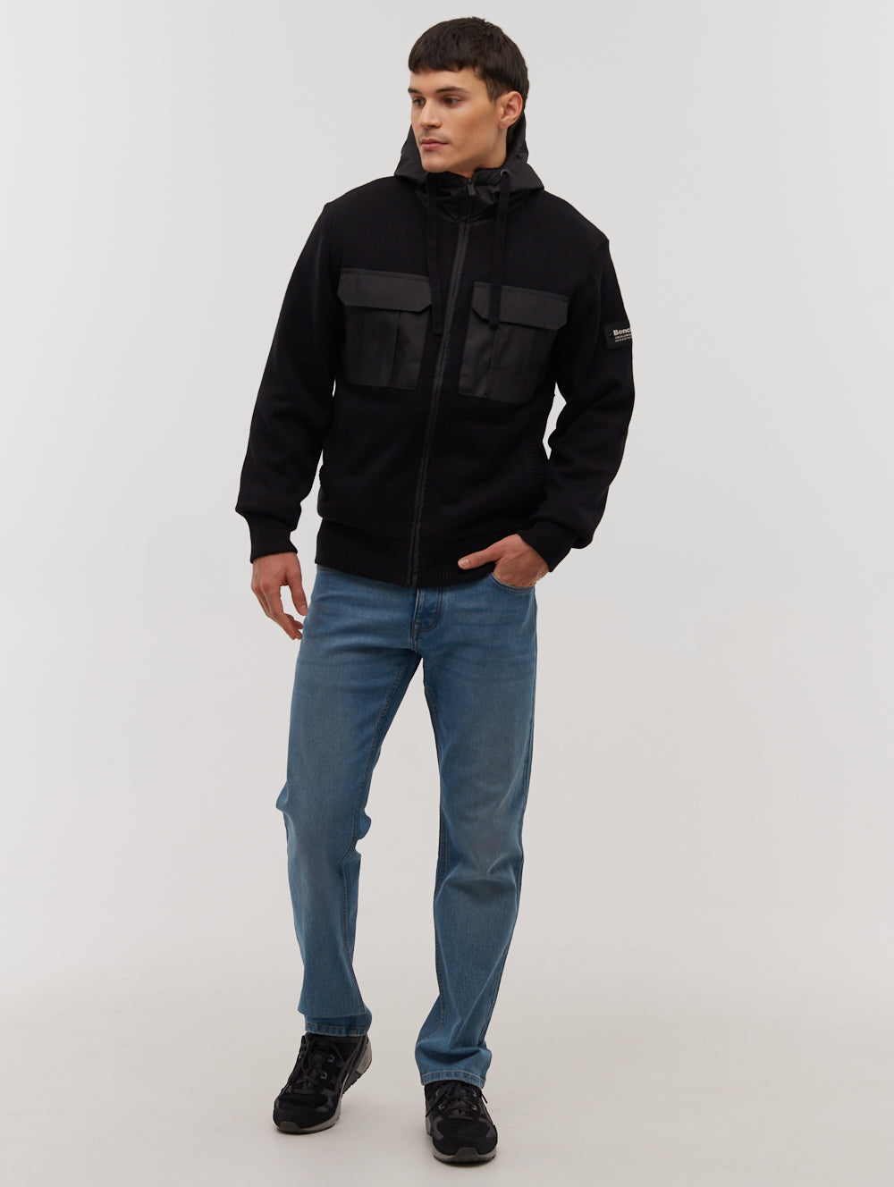 Minski Chest Pocket Zip-Up Hooded Sweater