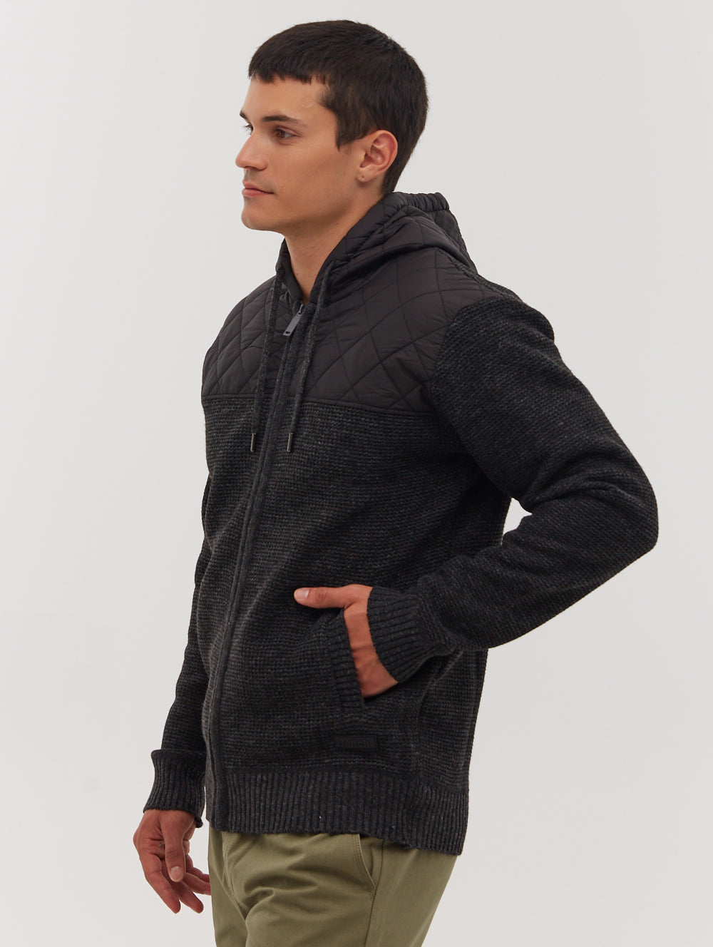 Kravitz Quilted Yoke Hooded Zip-Up Sweater