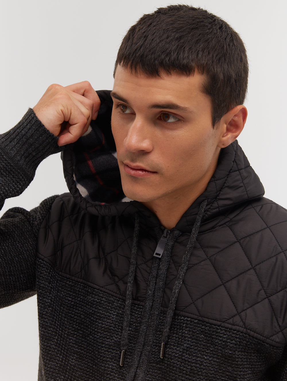 Kravitz Quilted Yoke Hooded Zip-Up Sweater