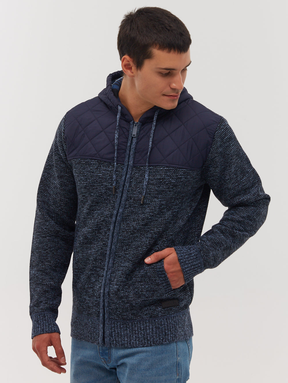 Kravitz Quilted Yoke Hooded Zip-Up Sweater