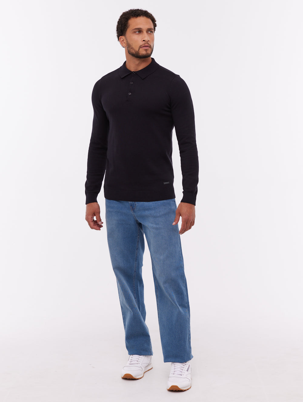 トップス KDG POLO LS SHIRT BLACK Pollos Long-Sleeve Polo Shirt - Black - Bench
