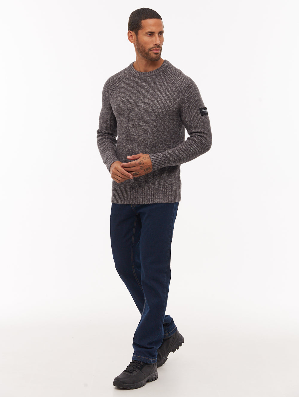 Molna Raglan Sleeve Crew Neck Sweater - Grey - Bench