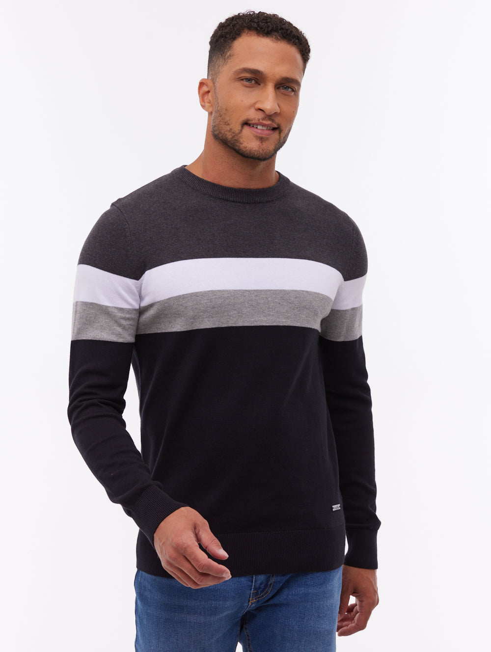 Jayani Striped Crew Neck Sweater - Black