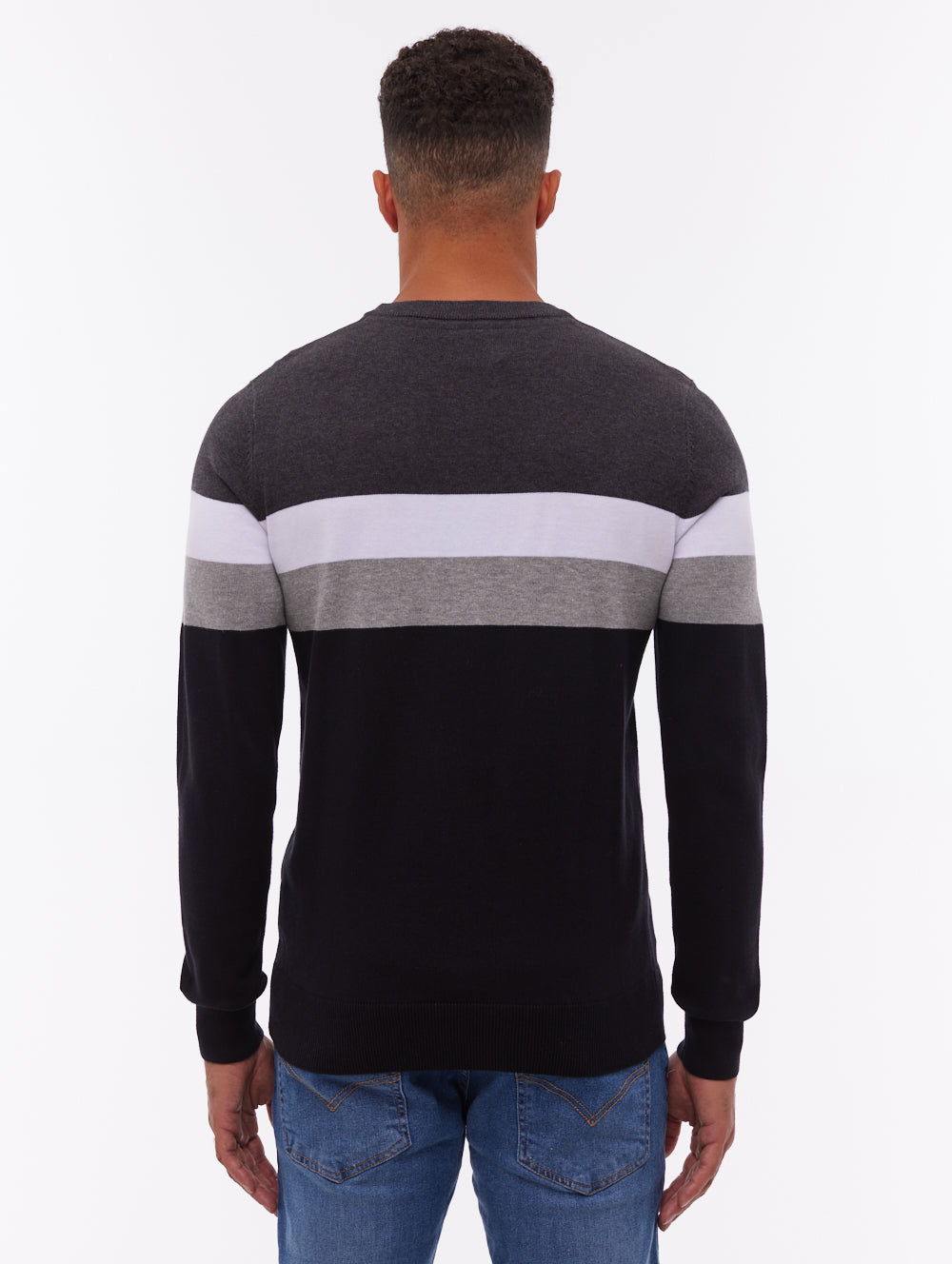 Jayani Striped Crew Neck Sweater - Black