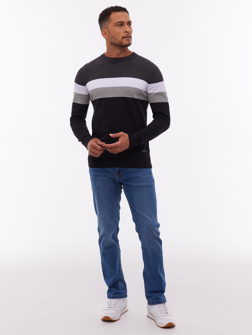 Jayani Striped Crew Neck Sweater - Black