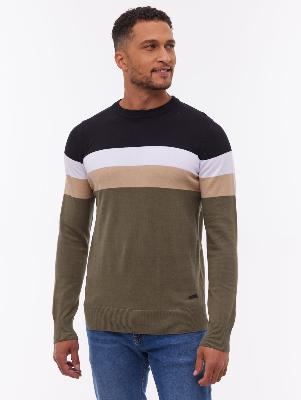 Jayani Striped Crew Neck Sweater - Green
